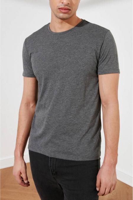 Antrasit Erkek Basic Pamuklu Bisiklet Yaka Slim Fit T-Shirt F51624