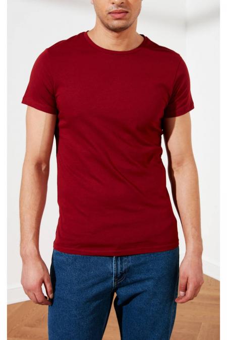 Bordo Erkek Basic Pamuklu Bisiklet Yaka Slim Fit T-Shirt F51624