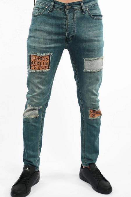 Erkek Navy Berk Jean Slim Fit Dar Kesim Yıpratmalı Kot Pantolon F81006