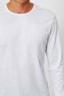 Erkek Beyaz Slim Fit  Bisiklet Yaka Penye Uzun Kol T-Shirt F51549