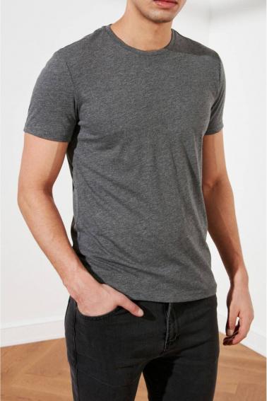 Antrasit Erkek Basic Pamuklu Bisiklet Yaka Slim Fit T-Shirt F51624